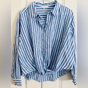 Blue and White Striped Button-Up Shirt